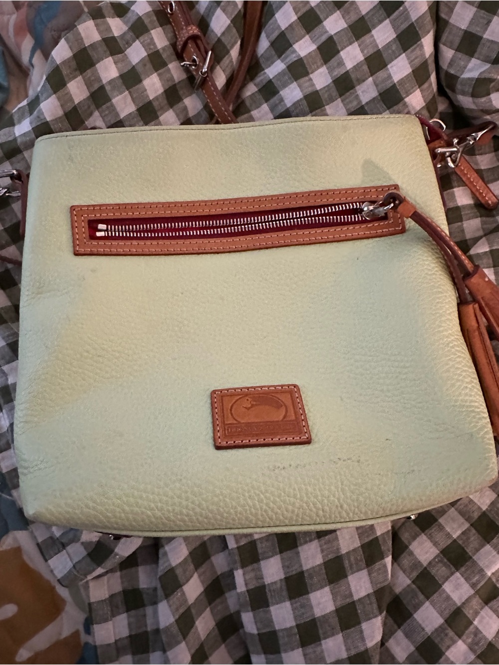 Dooney & Bourke Mint Green Crossbody with Brown Leather Trim